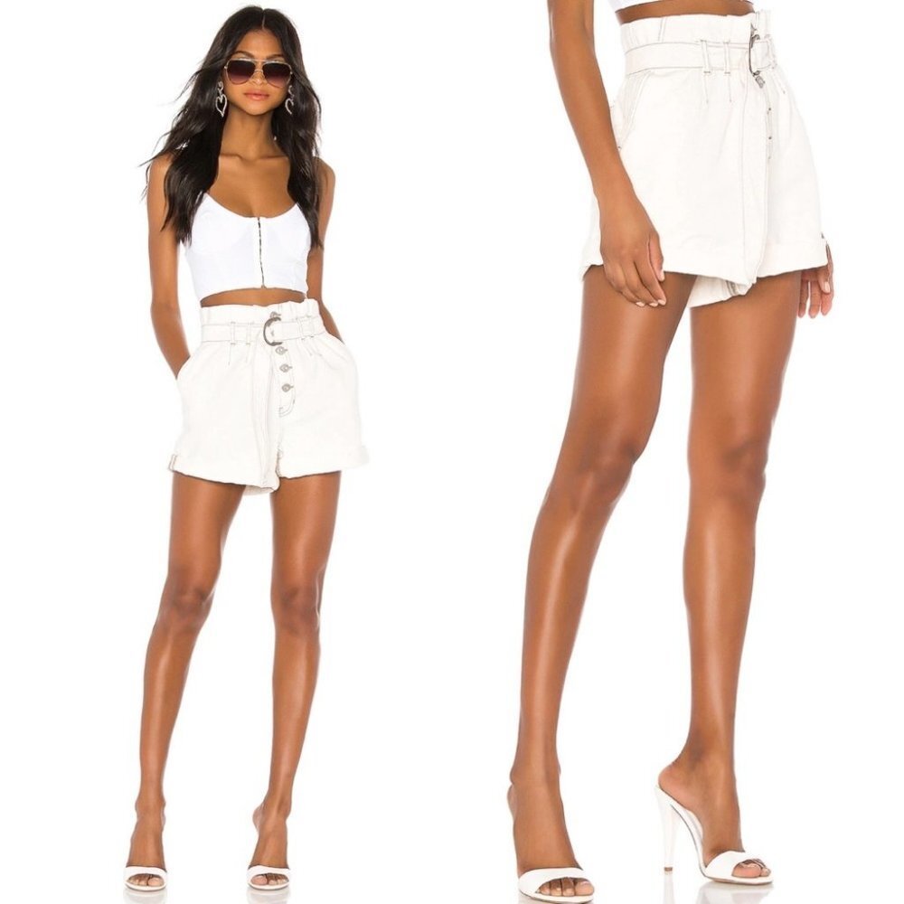 NWT Revolve Free People Cindy Utility Shorts Ecru Size 6 White Boho New Bohemian